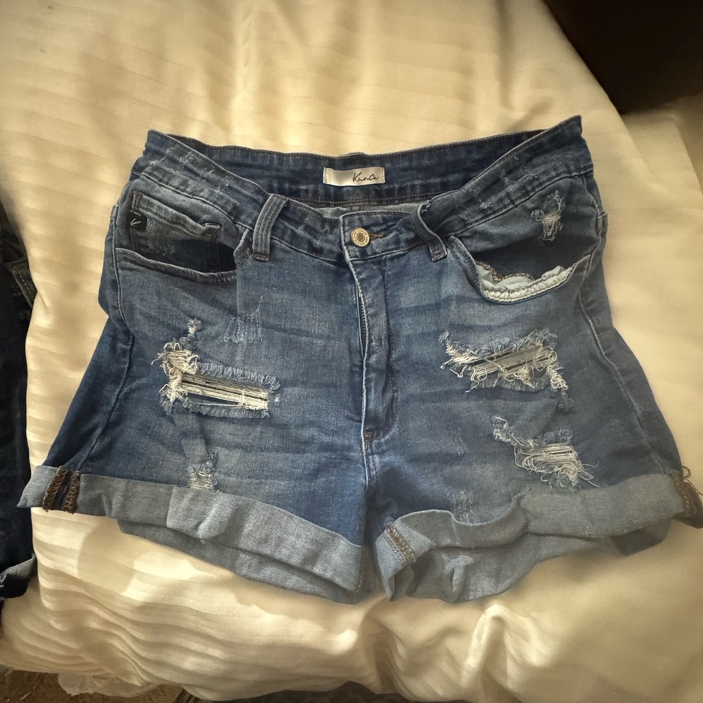 Distressed Kancan’s Blue Jean Shorts with Rolled Cuffs